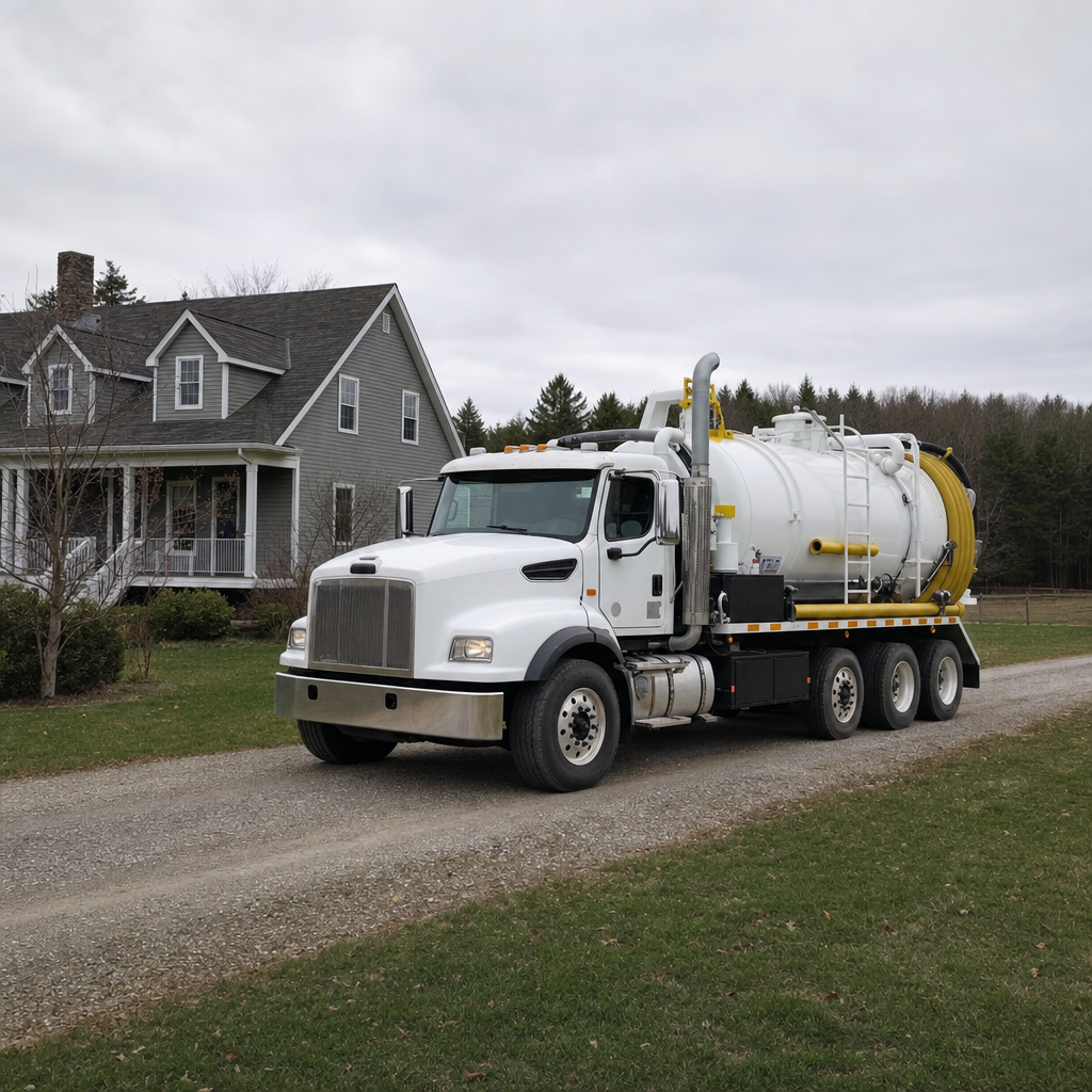 Septic vacuum truck arriving at a Jurupa Valley home for same-day emergency service